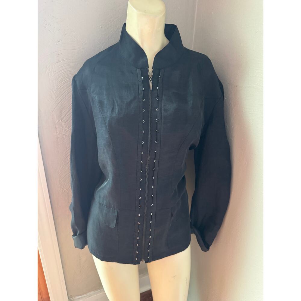 Chico's Shimmery Black Nylon-Linen Blend Jacket